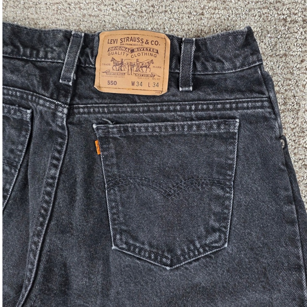 Vintage 90s Levis 550 Orange Tab Jeans Mens 34x34 Black Relaxed Taper Made USA